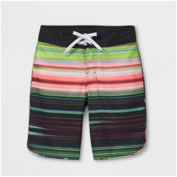 Art Class Boys' Striped Swim Trunks Green 10 Husky - Picture 1 of 5